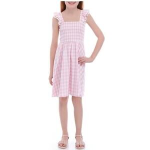 CROWN & IVY NEW $60 Smocked Yarn Dyed Pink Gingham Check Dress Girl's Large